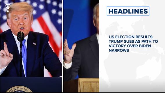 US election results: Trump sues as path to victory over Biden narrows and more