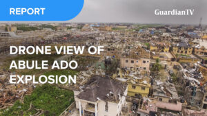 Aerial view showing aftermath of Abule Ado explosion